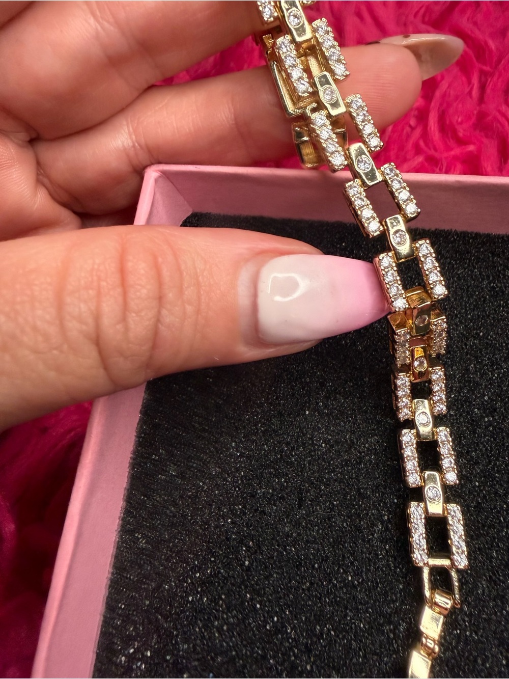 Gold-Filled Geometric Link Bracelet AAA CZ 7” + 1” Extender